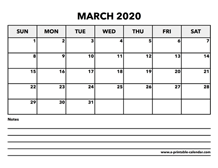 Calendar March 2020