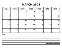 Calendar March 2021