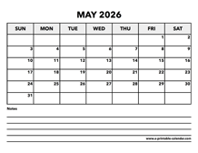 Calendar May 2026