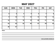Calendar May 2027
