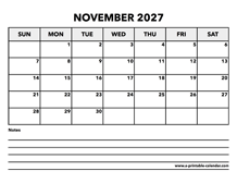 Calendar November 2027