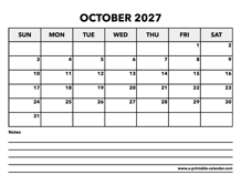Calendar October 2027