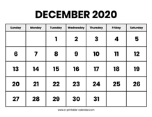 December 2020 Calendar Printable