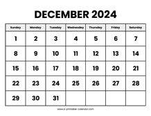 December 2024 Calendar Printable