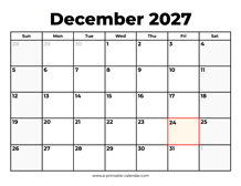 December 2027 Calendar With Holidays