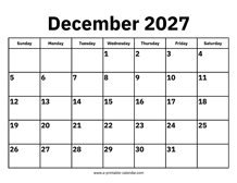 December 2027 Calendar