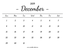 December 2019 Printable Calendar - A Printable Calendar