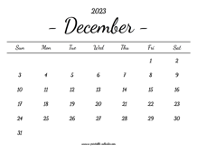 December Calendar 2023 Printable