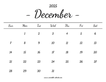 December Calendar 2025 Printable