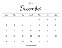December Calendar 2027 Printable