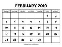 February 2019 Calendar Printable