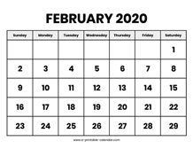 February 2020 Calendar Printable