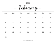 February Calendar 2027 Printable