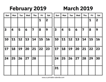 February and March 2019 Calendar