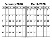 February and March 2020 Calendar