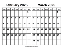 February and March 2025 Calendar