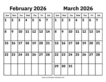 February and March 2026 Calendar