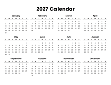 Full Year Calendar 2027