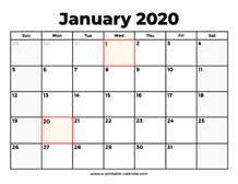 January 2020 Calendar With Holidays
