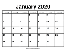 January 2020 Calendars – Printable Calendar 2020