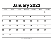 January 2022 Calendars – Printable Calendar 2022