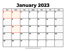 January 2023 Calendar With Holidays