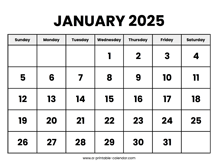 January 2025 Calendar Printable