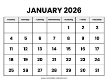 January 2026 Calendar Printable