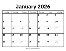 January 2026 Calendar