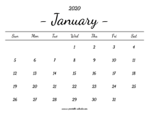 January Calendar 2020 Printable