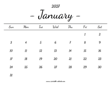 January Calendar 2027 Printable