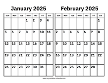 January and February 2025 Calendar