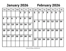 January and February 2026 Calendar
