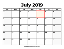 July 2019 Calendar With Holidays