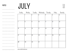 July 2019 Printable Calendar