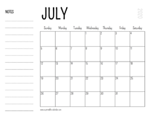 July 2020 Printable Calendar