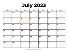 July 2023 Calendar With Holidays