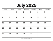 July 2025 Calendar