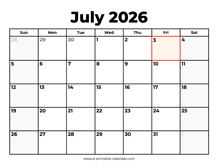 July 2026 Calendar With Holidays