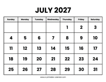 July 2027 Calendar Printable