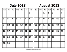 July and August 2023 Calendar