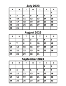 July, August and September 2023 Calendar