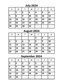 July, August and September 2024 Calendar