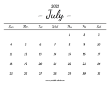 July Calendar 2021 Printable
