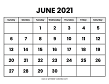 June 2021 Calendar Printable