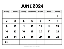 June 2024 Calendar Printable