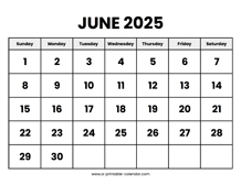 June 2025 Calendar Printable