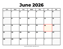 June 2026 Calendar With Holidays
