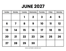 June 2027 Calendar Printable