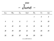 June Calendar 2023 Printable